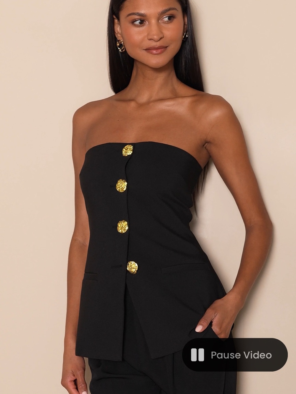 4th and Reckless Clare Black Button Front Strapless Top XS